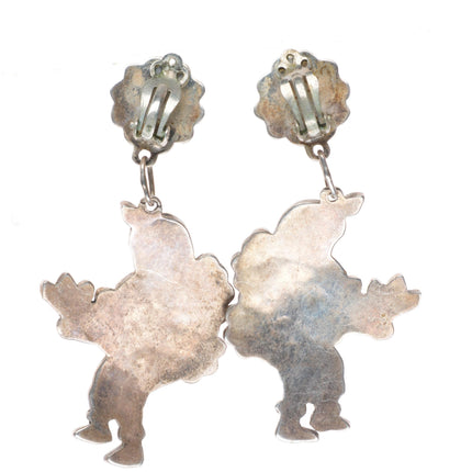 Big vintage Zuni sterling silver stone/shell inlaid dancer clip on earrings