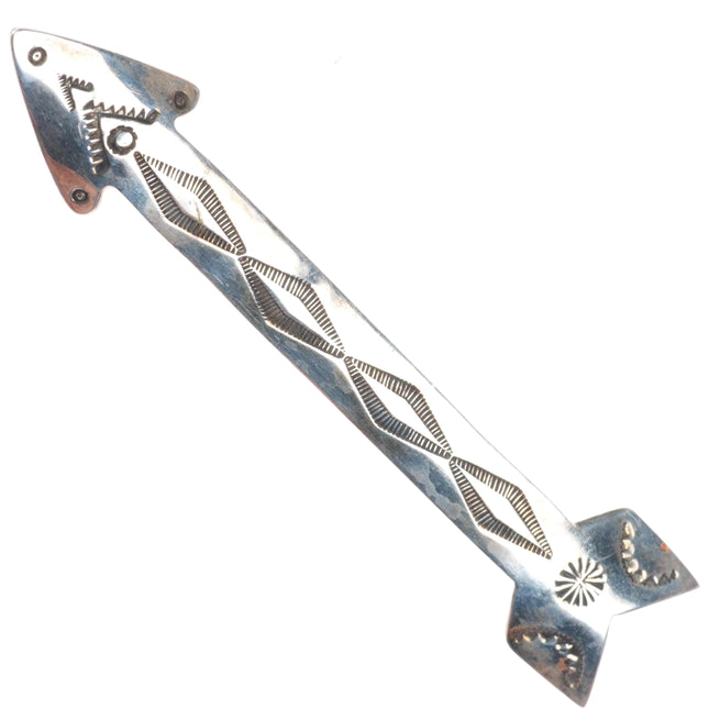Big Navajo Three Smokes Trading vintage stamped sterling silver arrow pin/brooch