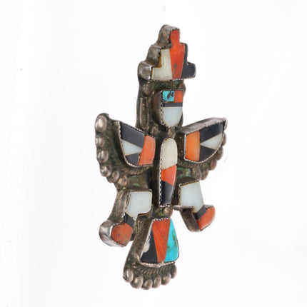 c1950 Zuni sterling silver knifewing bolo slide turquoise coral shell/jet