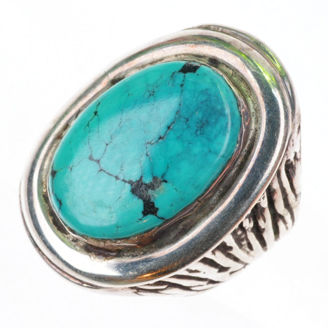 sz7.25 vintage Navajo sterling silver turquoise textured ring