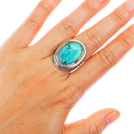 sz7.25 vintage Navajo sterling silver turquoise textured ring