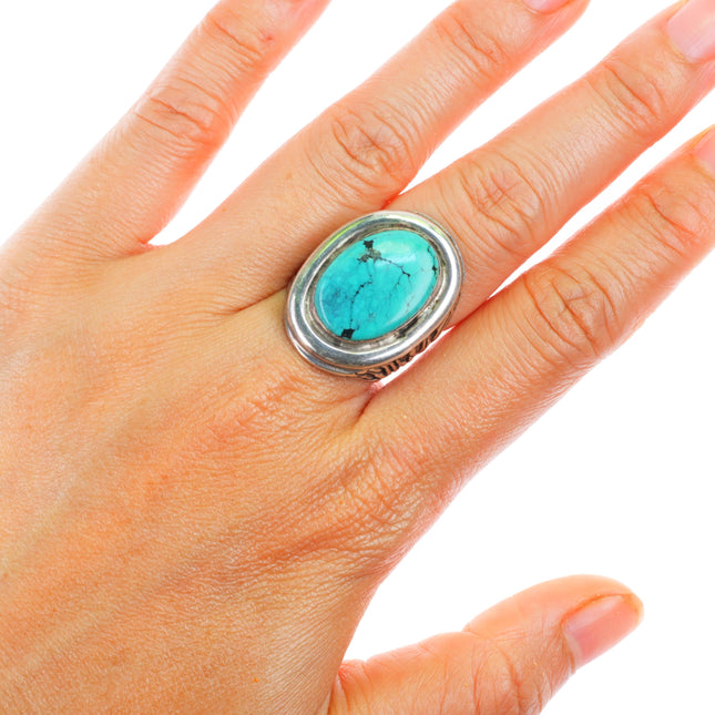 sz7.25 vintage Navajo sterling silver turquoise textured ring