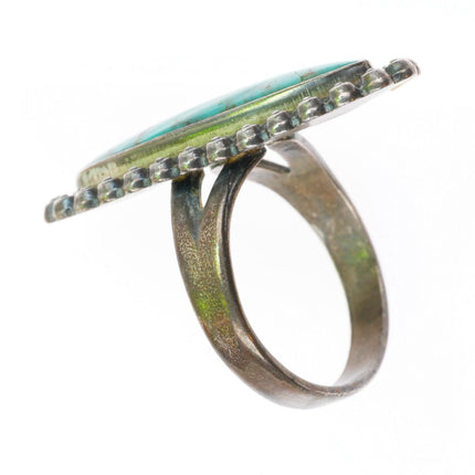 sz8 40's-5's vintage Navajo sterling silver long ring with nice turquoise