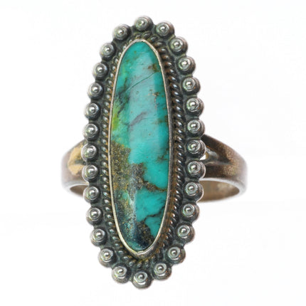 sz8 40's-5's vintage Navajo sterling silver long ring with nice turquoise
