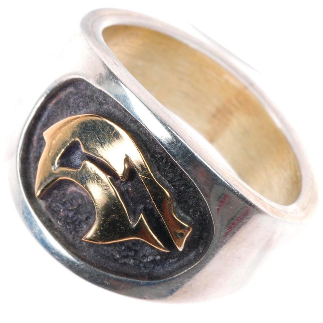 sz6.5 Vintage MM Rogers 14k gold sterling silver spirt bear ring MJ