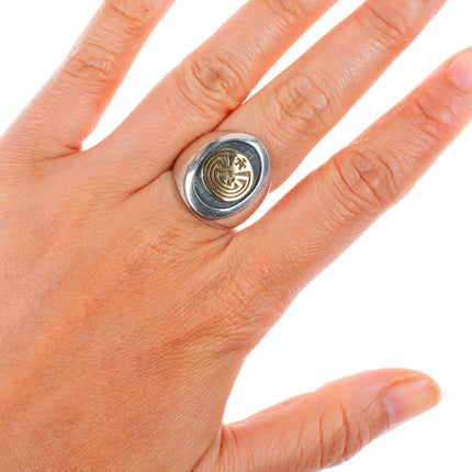sz7.5 Jason Takala Hopi 14k gold sterling silver man in the maze ring