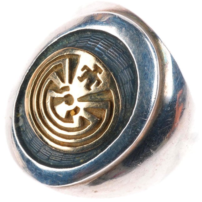 sz7.5 Jason Takala Hopi 14k gold sterling silver man in the maze ring