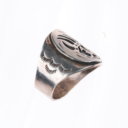 sz11 vintage Navajo sterling silver bear paw overlay men's ring