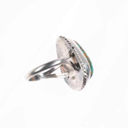 sz7 vintage Navajo sterling silver high grade turquoise rope bezel ring