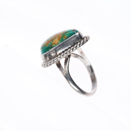 sz7 vintage Navajo sterling silver high grade turquoise rope bezel ring
