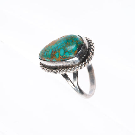 sz7 vintage Navajo sterling silver high grade turquoise rope bezel ring