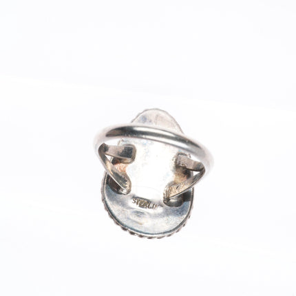 sz7 vintage Navajo sterling silver high grade turquoise rope bezel ring