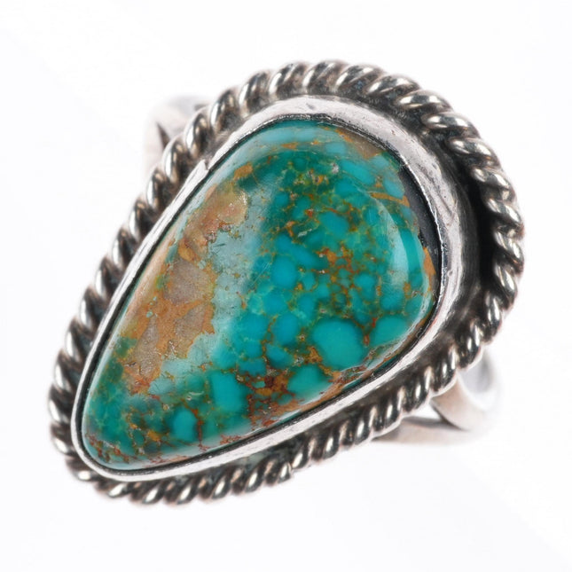 sz7 vintage Navajo sterling silver high grade turquoise rope bezel ring