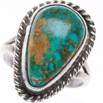 sz7 vintage Navajo sterling silver high grade turquoise rope bezel ring
