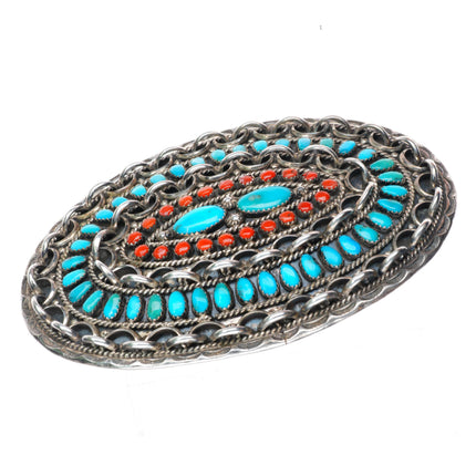 1.5" Big Larry Moses Begay Navajo sterling silver - turquoise-coral belt buckle