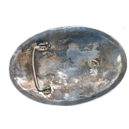 1.5" Big Larry Moses Begay Navajo sterling silver - turquoise-coral belt buckle