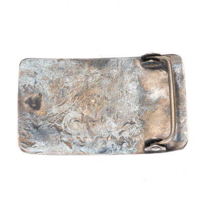 1.5" vintage Navajo sterling silver chip inlay turquoise peyote bird belt buckle
