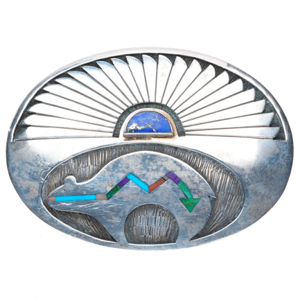 1.5" vintage Robert Vandover Navajo sterling silver heartline bear belt buckle