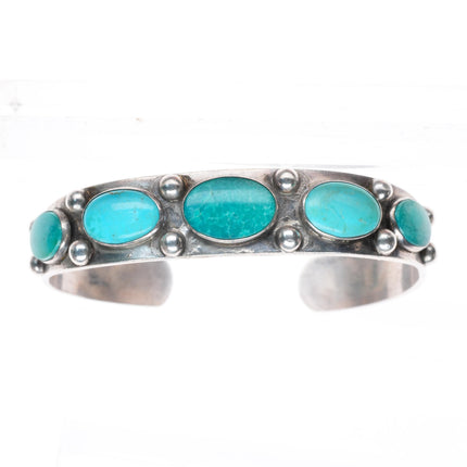 6.5" 1940's vintage Navajo sterling silver turquoise row cuff bracelet
