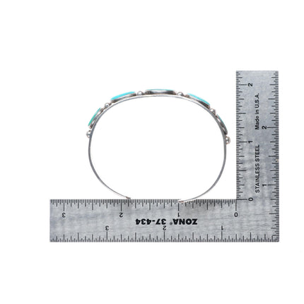 6.5" 1940's vintage Navajo sterling silver turquoise row cuff bracelet