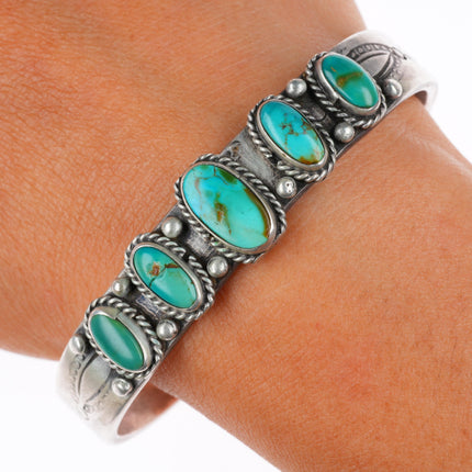 6.75" Antique 1920's-30's Navajo ingot silver turquoise row cuff bracelet