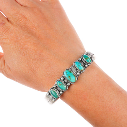 6.75" Antique 1920's-30's Navajo ingot silver turquoise row cuff bracelet