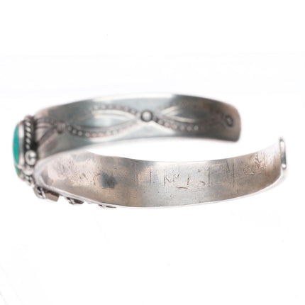 6.75" Antique 1920's-30's Navajo ingot silver turquoise row cuff bracelet