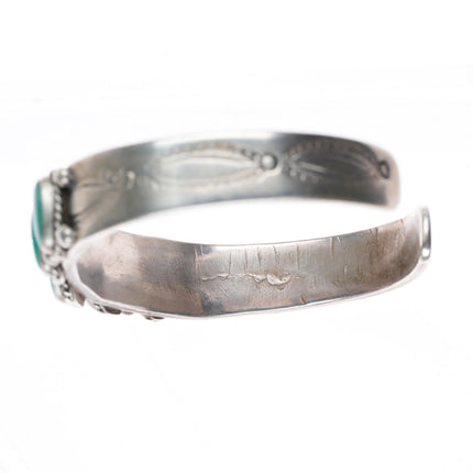 6.75" Antique 1920's-30's Navajo ingot silver turquoise row cuff bracelet
