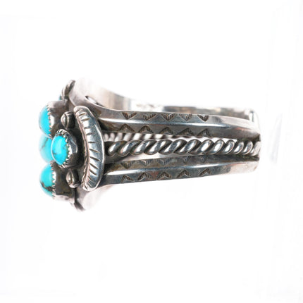 6.6" c1950's vintage Navajo sterling silver turquoise cluster cuff bracelet
