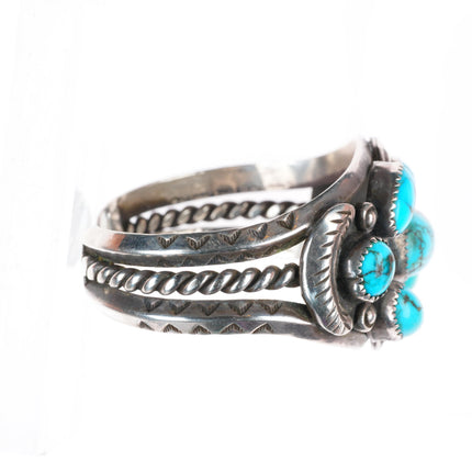 6.6" c1950's vintage Navajo sterling silver turquoise cluster cuff bracelet
