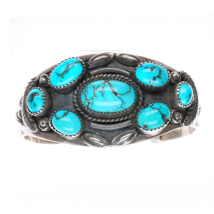 6.6" c1950's vintage Navajo sterling silver turquoise cluster cuff bracelet