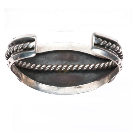 6.6" c1950's vintage Navajo sterling silver turquoise cluster cuff bracelet