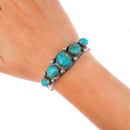 6" vintage Navajo sterling silver turquoise row cuff bracelet twisted center