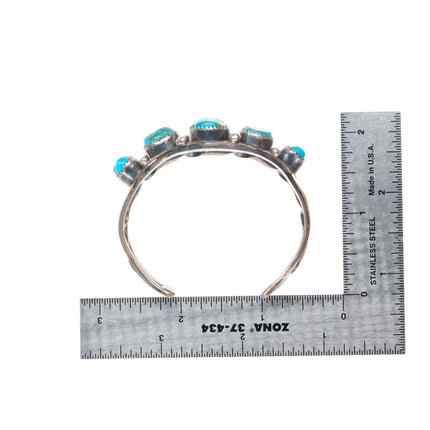 6" vintage Navajo sterling silver turquoise row cuff bracelet twisted center