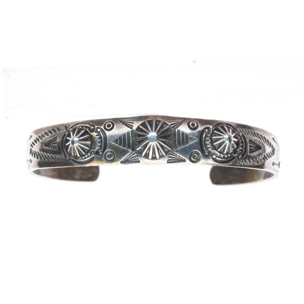 6.7" 1930's Navajo hand stamped sterling silver Fred Harvey cuff bracelet