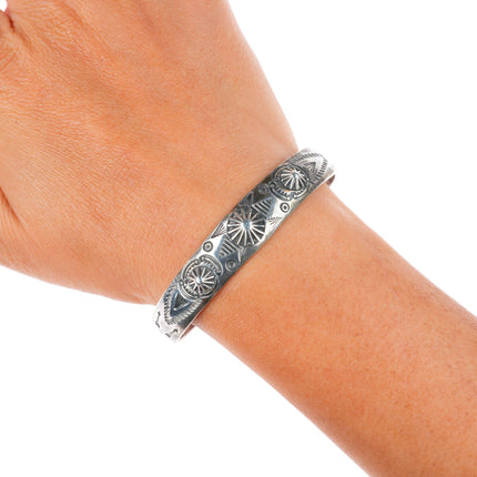 6.7" 1930's Navajo hand stamped sterling silver Fred Harvey cuff bracelet