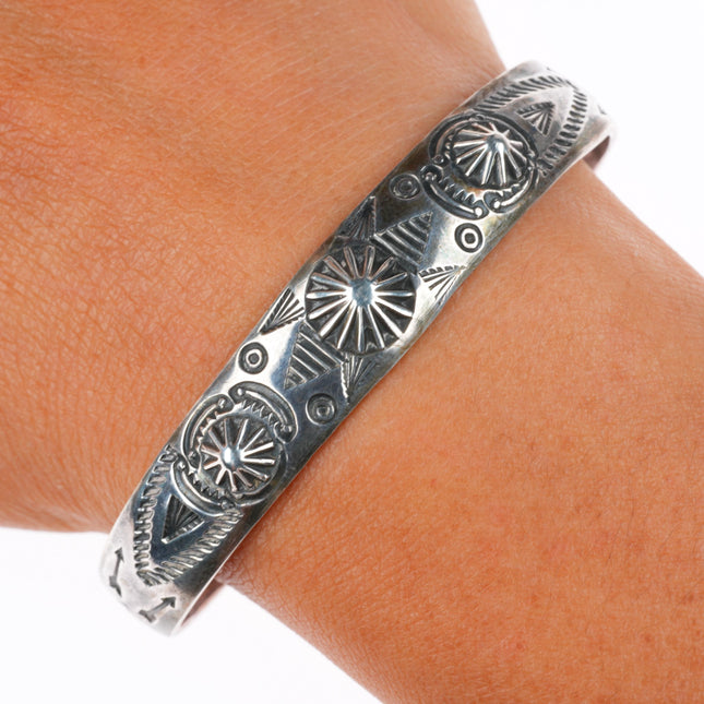 6.7" 1930's Navajo hand stamped sterling silver Fred Harvey cuff bracelet