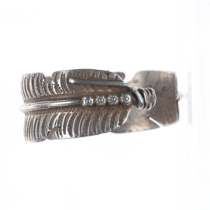 6.25" vintage Native American sterling silver stamped feather cuff bracelet