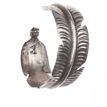 6.25" vintage Native American sterling silver stamped feather cuff bracelet