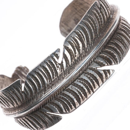 6.25" vintage Native American sterling silver stamped feather cuff bracelet
