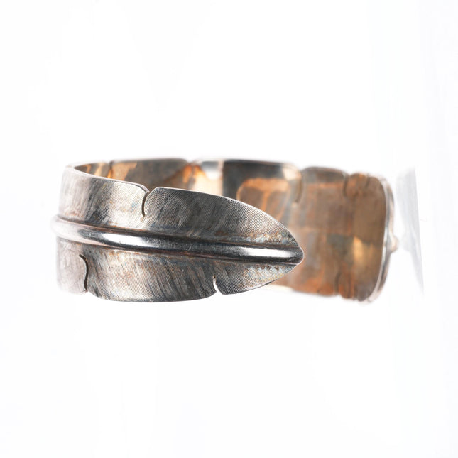 5.5" Michael Kirk Isleta/Navajo sterling silver feather cuff bracelet
