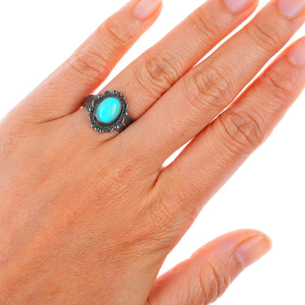 sz7.5 vintage Bell Trading Post sterling silver turquoise stamped sides ring