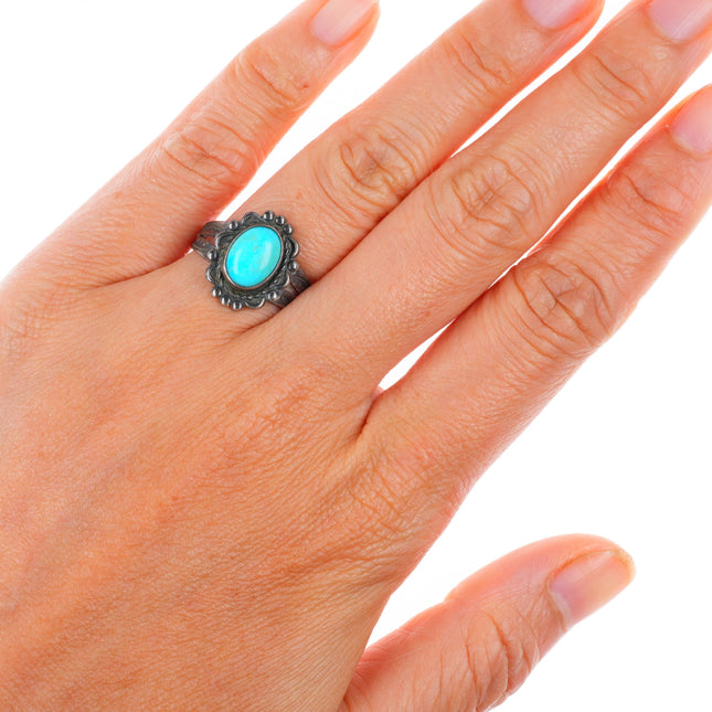 sz7.5 vintage Bell Trading Post sterling silver turquoise stamped sides ring