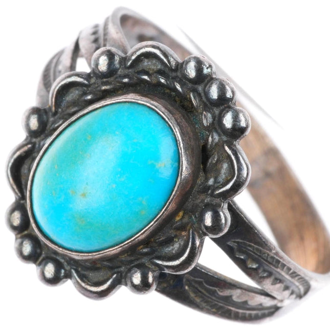 sz7.5 vintage Bell Trading Post sterling silver turquoise stamped sides ring