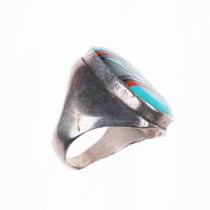 sz11 Vintage MC Native American sterling silver intarsia inlay men's ring