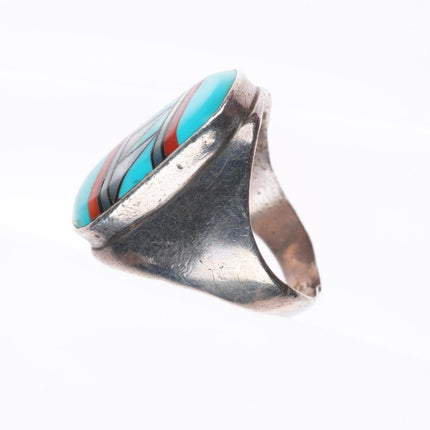 sz11 Vintage MC Native American sterling silver intarsia inlay men's ring