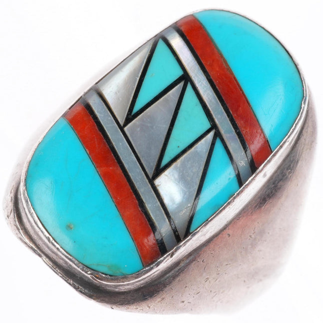 sz11 Vintage MC Native American sterling silver intarsia inlay men's ring