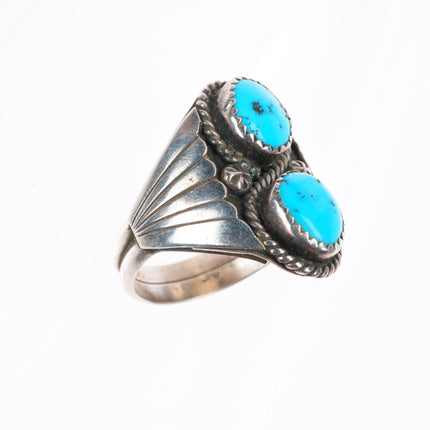 sz11 vintage Navajo sterling silver 2 stone turquoise size 11 men's ring