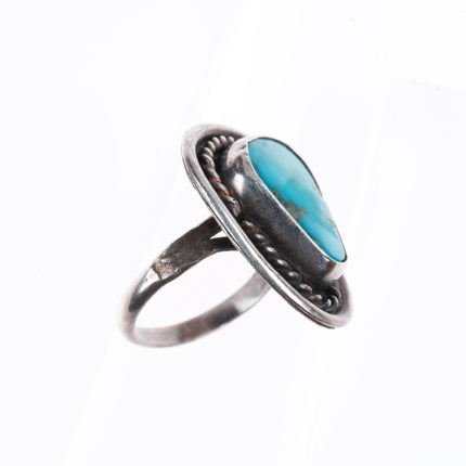 sz8 vintage Navajo sterling silver rope bezel ring with nice turquoise
