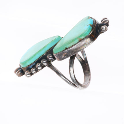 sz7 vintage Navajo sterling silver 2 stone turquoise long ring
